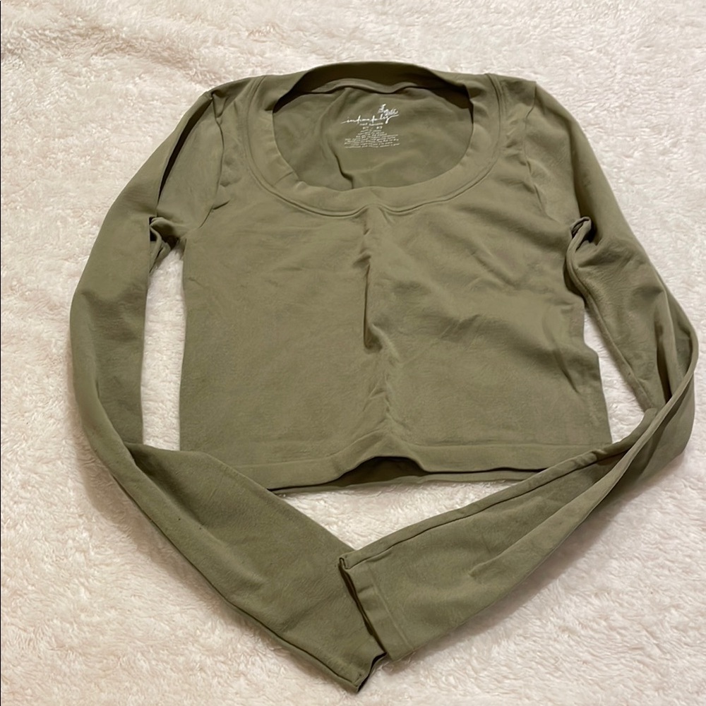 Free People Sage Green Long Sleeve Crop Top